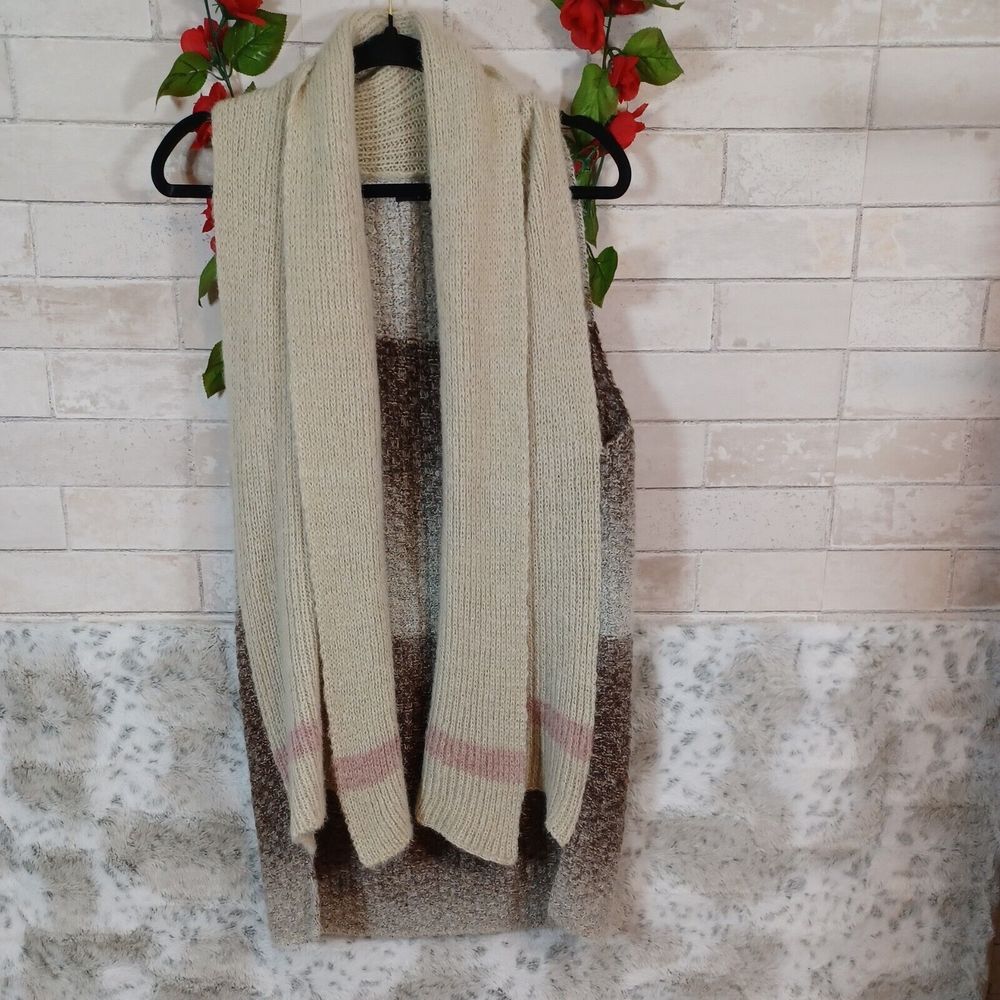 One size knit vest Drape Front Plush Beige Brown Pink
